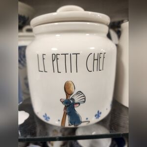 Rae Dunn Ratatouille Le Petit Chef Ceramic Jar with Blue Mouse Design